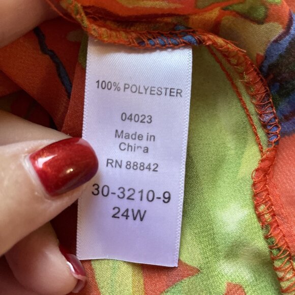 ROAMAN'S Chiffon Pleated Top Women's 24W Colorful Abstract Roll Tab Sleeves - Picture 8 of 11